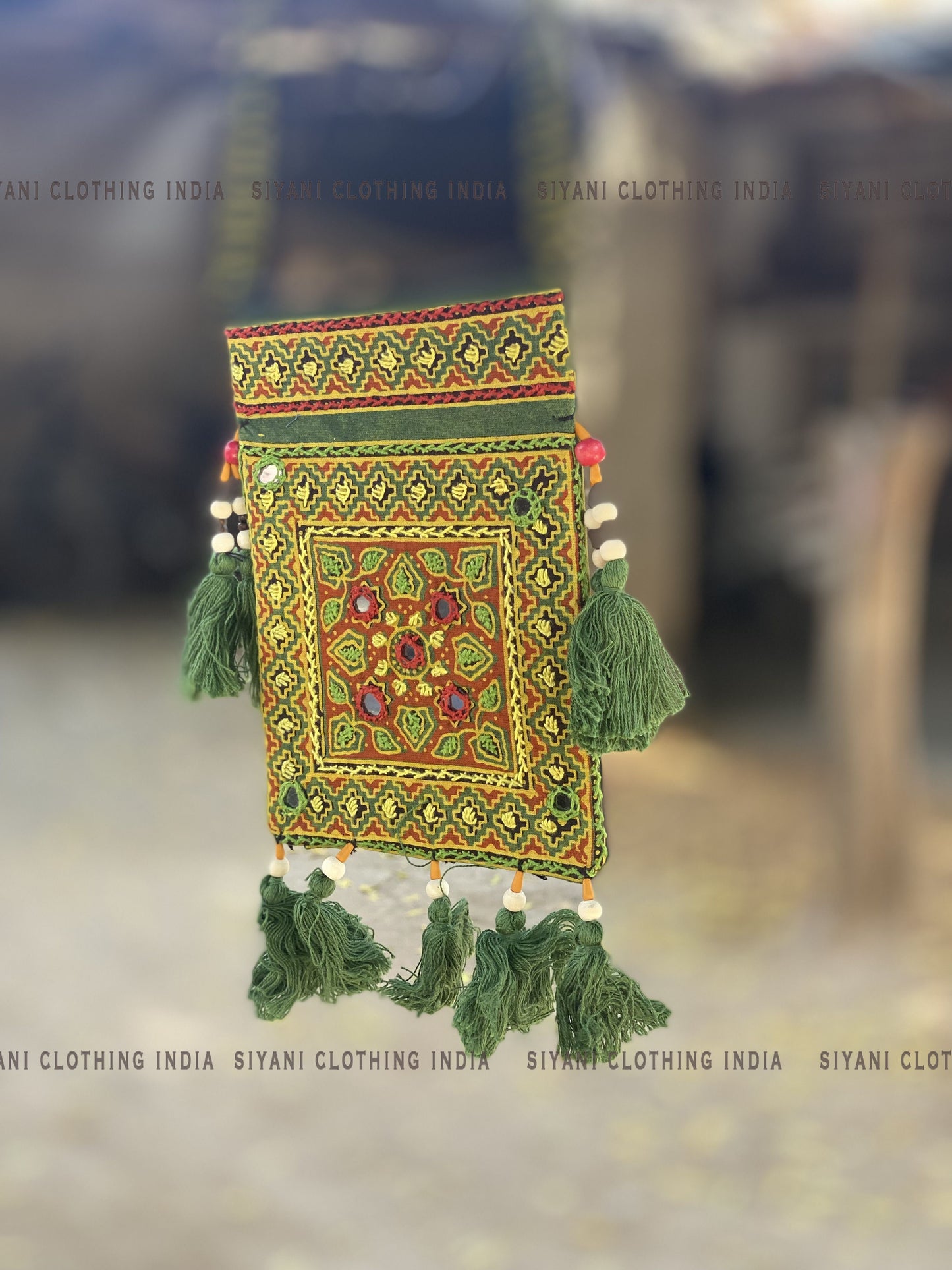 Mehendi Green Thread Embroidered Handmade Sling Bag - Siyani Clothing India