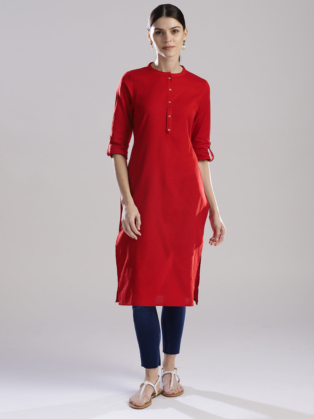 Red Cotton Kurta With Pants Siyani Clothing India