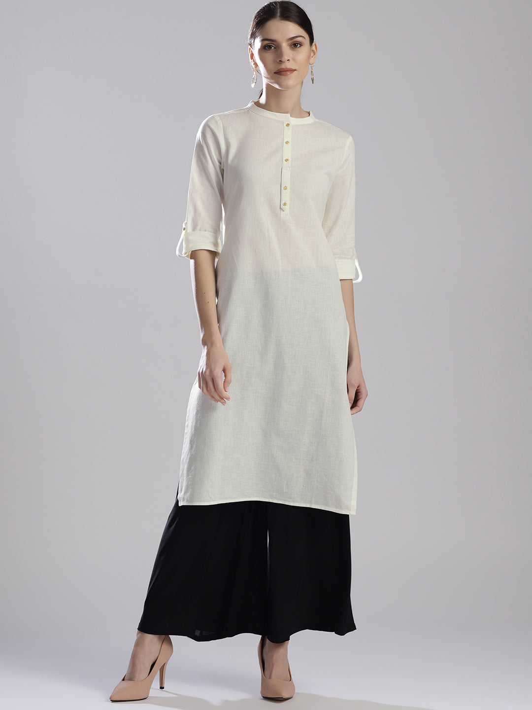 White Cotton Kurta With Palazzo Siyani Clothing India