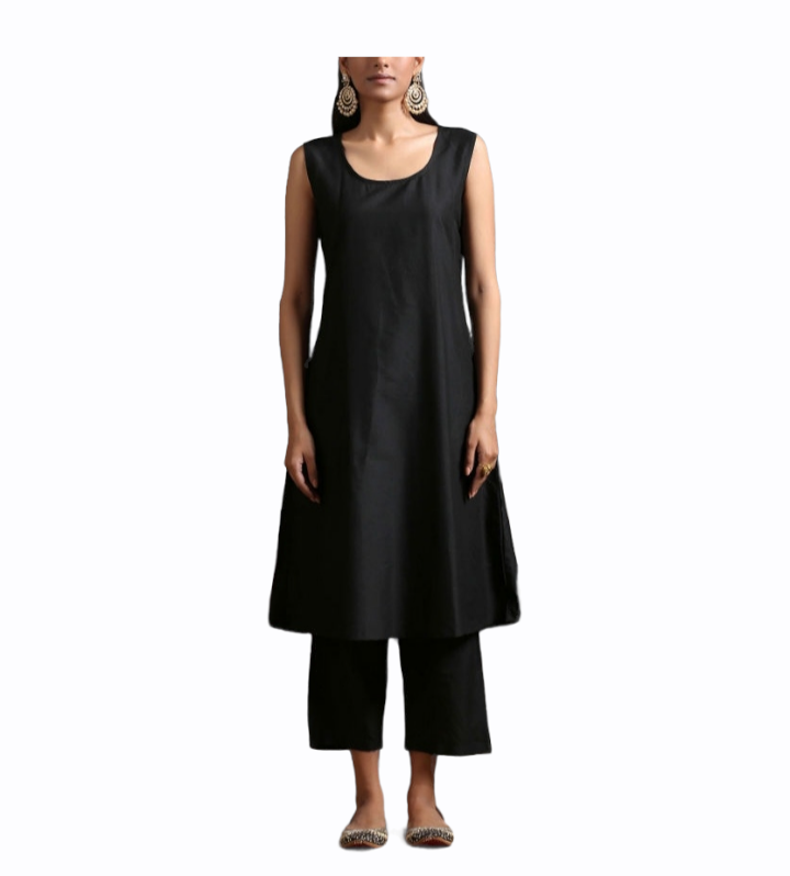 Black Cotton Kurta With Pants Siyani Clothing India