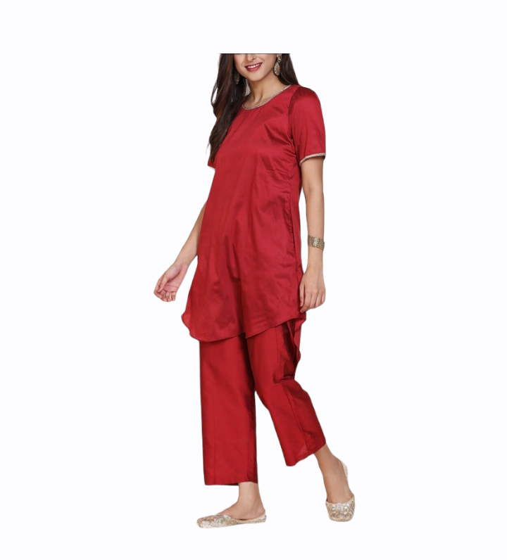 Red Cotton Kurta With Palazzo Siyani Clothing India