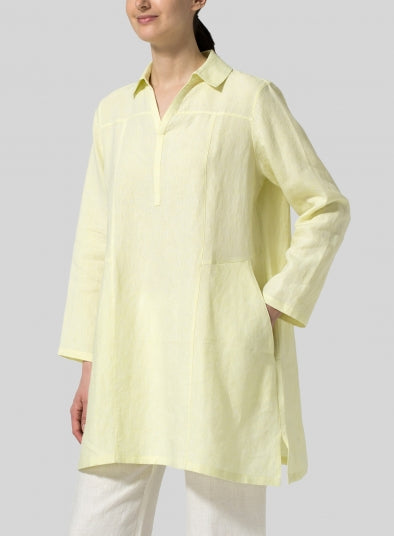 Lemon Yellow Linen Tunic With Pants - Siyani Clothing India