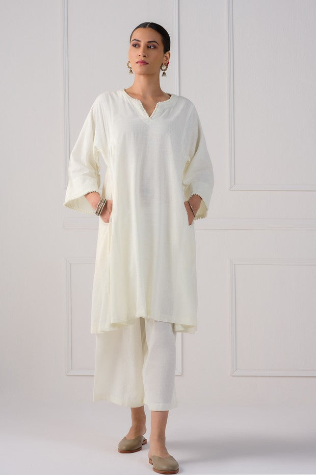 Siyani White Pleated Kurta With Palazzo