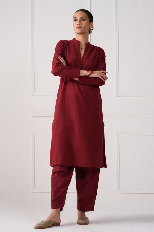 Siyani Maroon Cotton Kurta With Pants