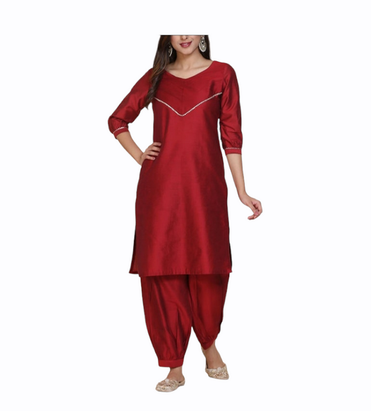 Red Silk Kurta With Salwar Siyani Clothing India