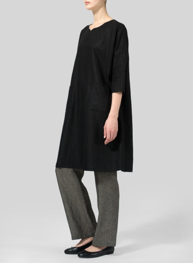 Black Linen Tunic With Pants - Siyani Clothing India
