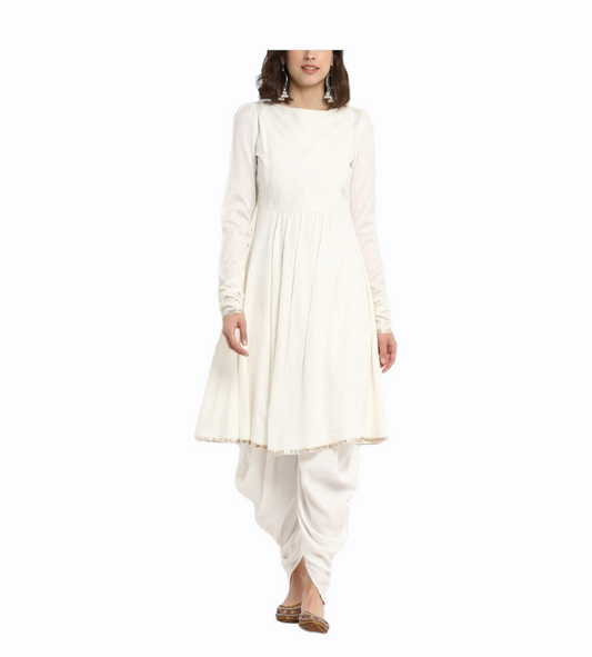 White Chanderi Kurta With Dhoti Pants Siyani Clothing India