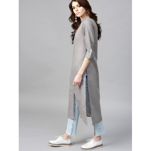 Silver Cotton A-Line Kurta - Siyani Clothing India