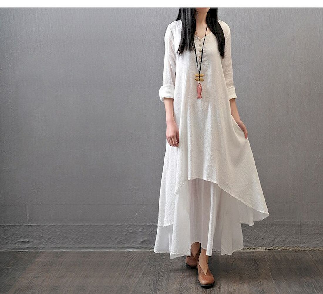 White Loose Casual Linen Long Dress