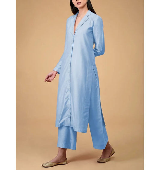 Siyani Sky Blue Cotton Kurta With Palazzo