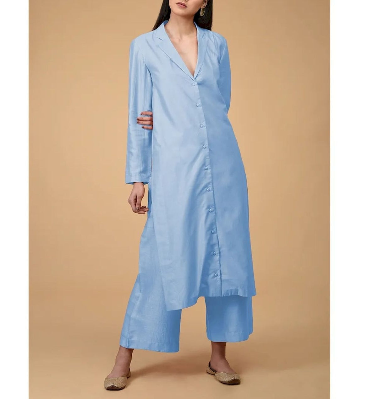 Sky Blue Cotton Kurta With Palazzo - Siyani Clothing India