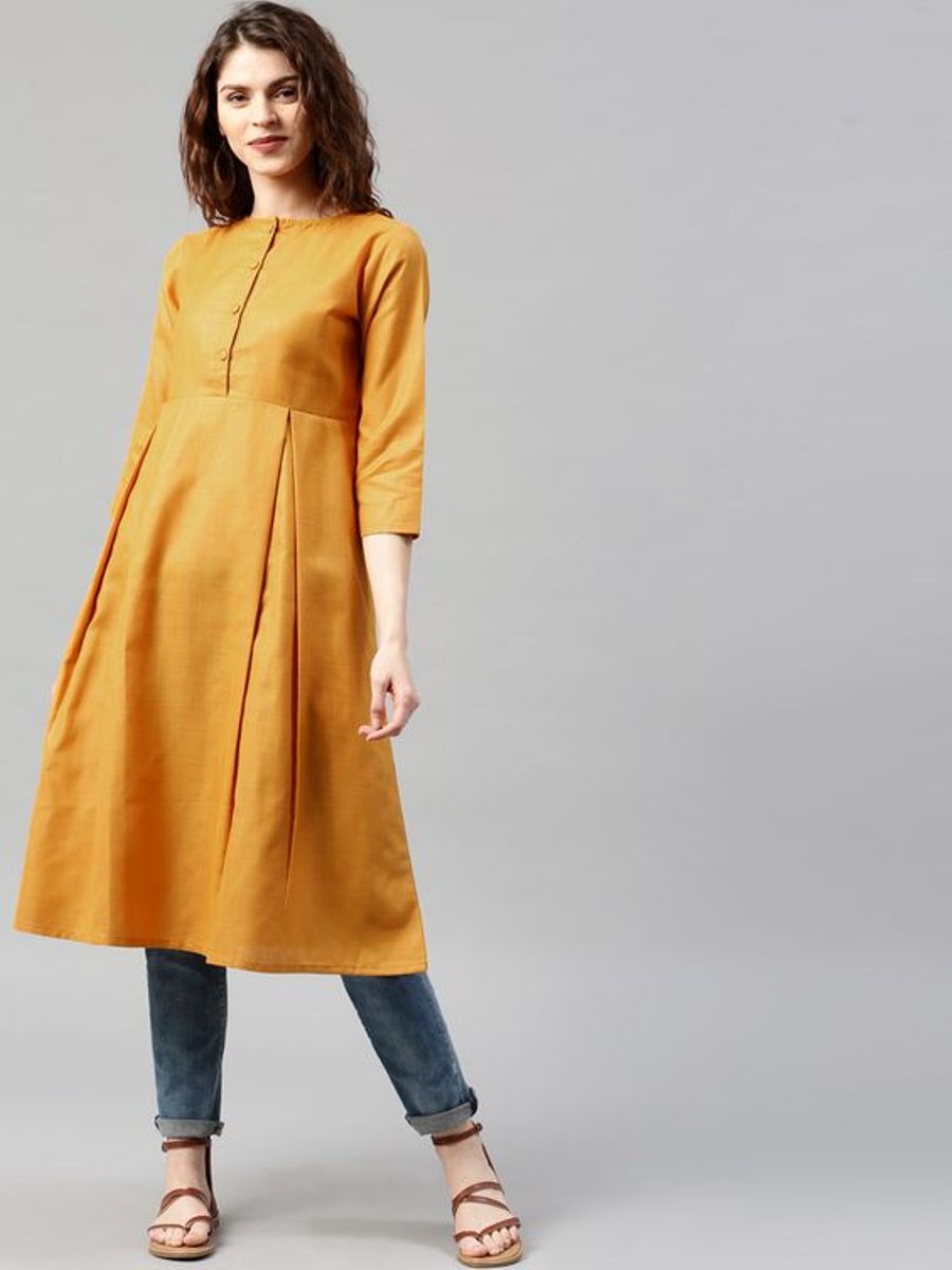 Mustard Cotton Flared Kurta Siyani Clothing India