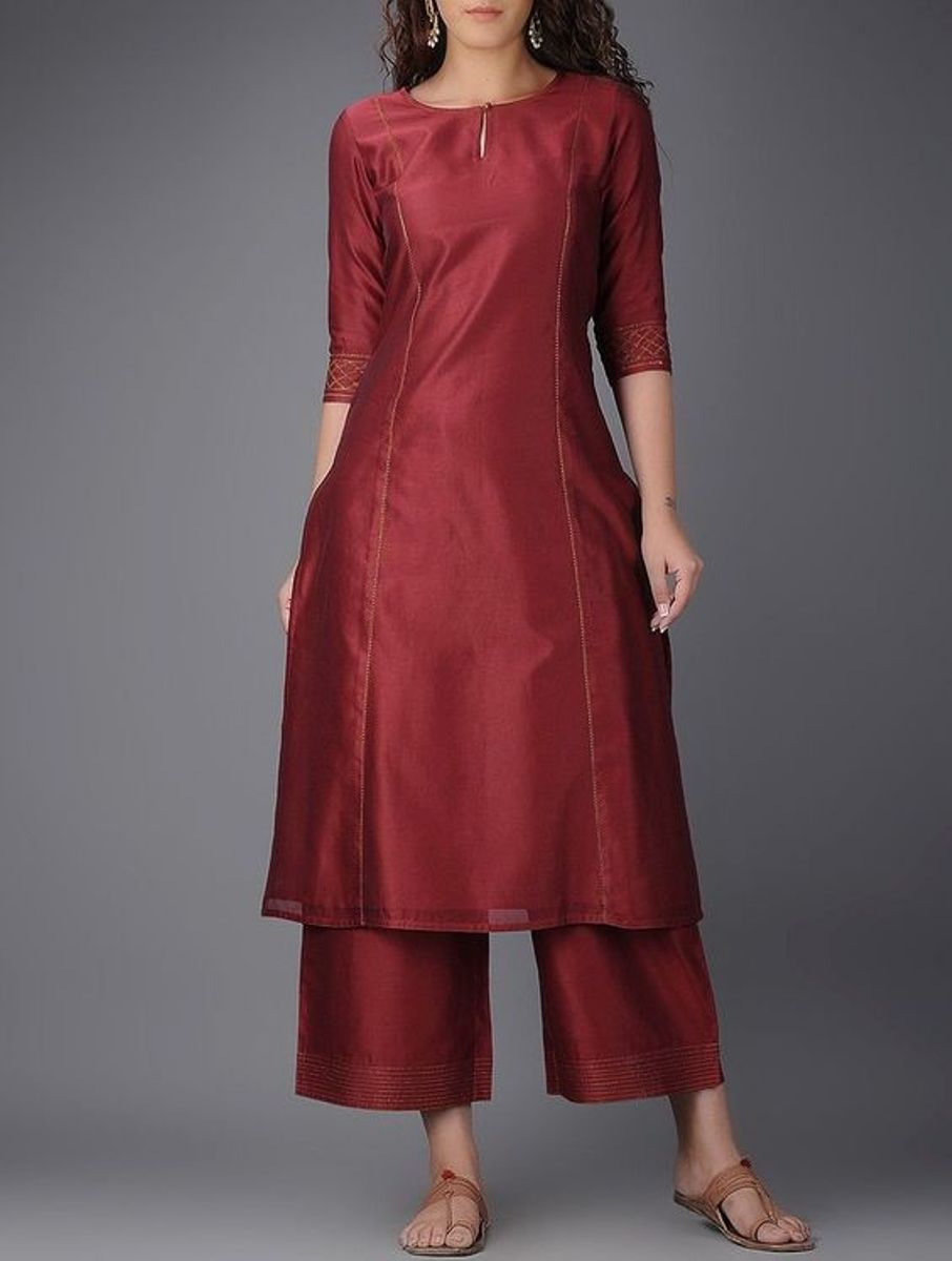 Maroon Chanderi Kurta With Palazzo Siyani Clothing India