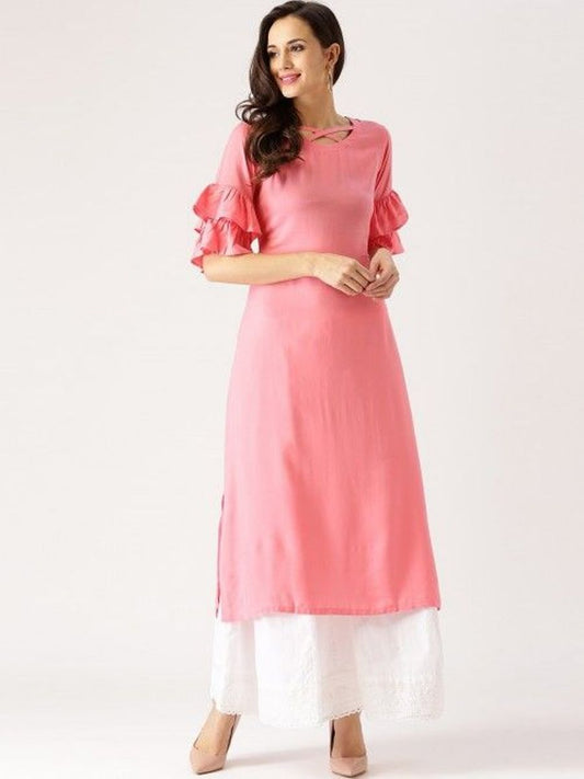 Pink Cotton Kurta With Palazzo Siyani Clothing India