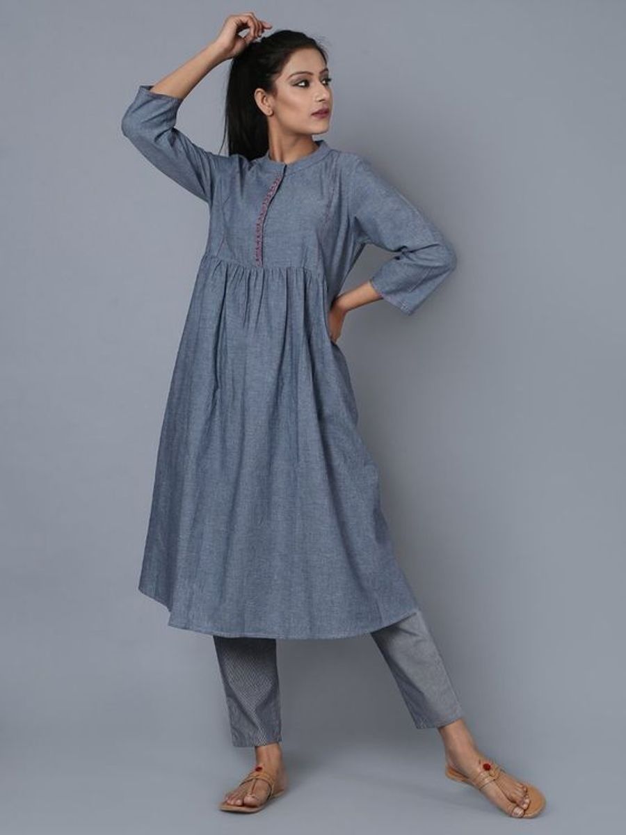 Blue Cotton Kurta With Pants Siyani Clothing India