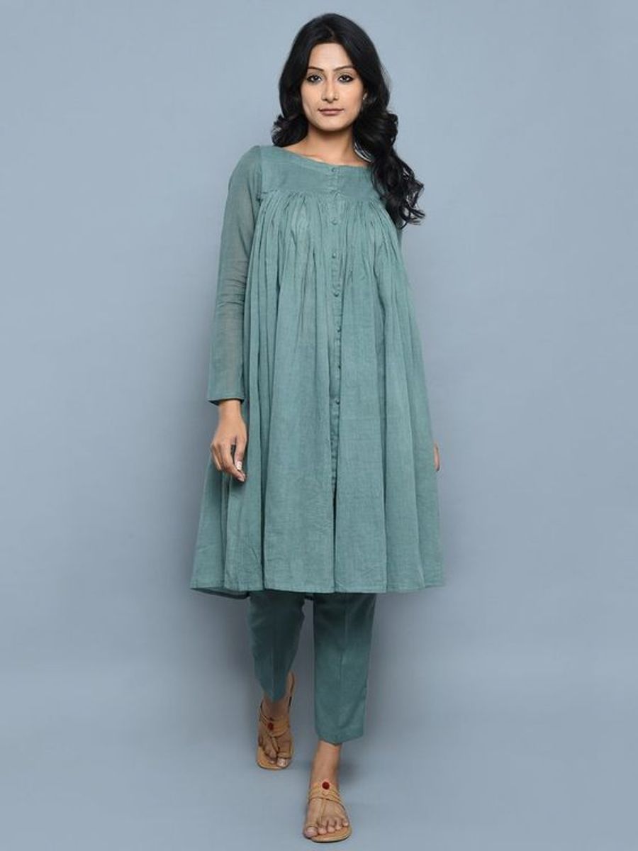 Teal Blue Cotton Kurta With Pants Siyani Clothing India