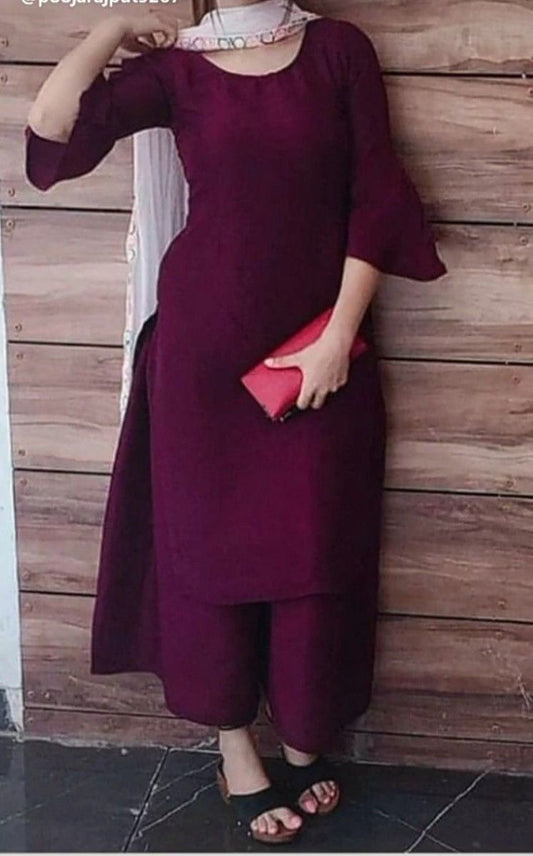 Wine Cotton Kurta With Palazzo Siyani Clothing India