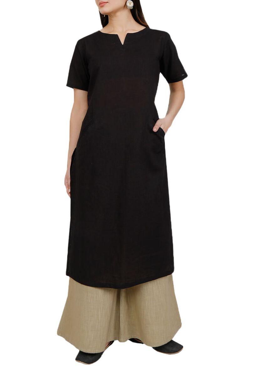 Black Cotton Kurta With Palazzo Siyani Clothing India