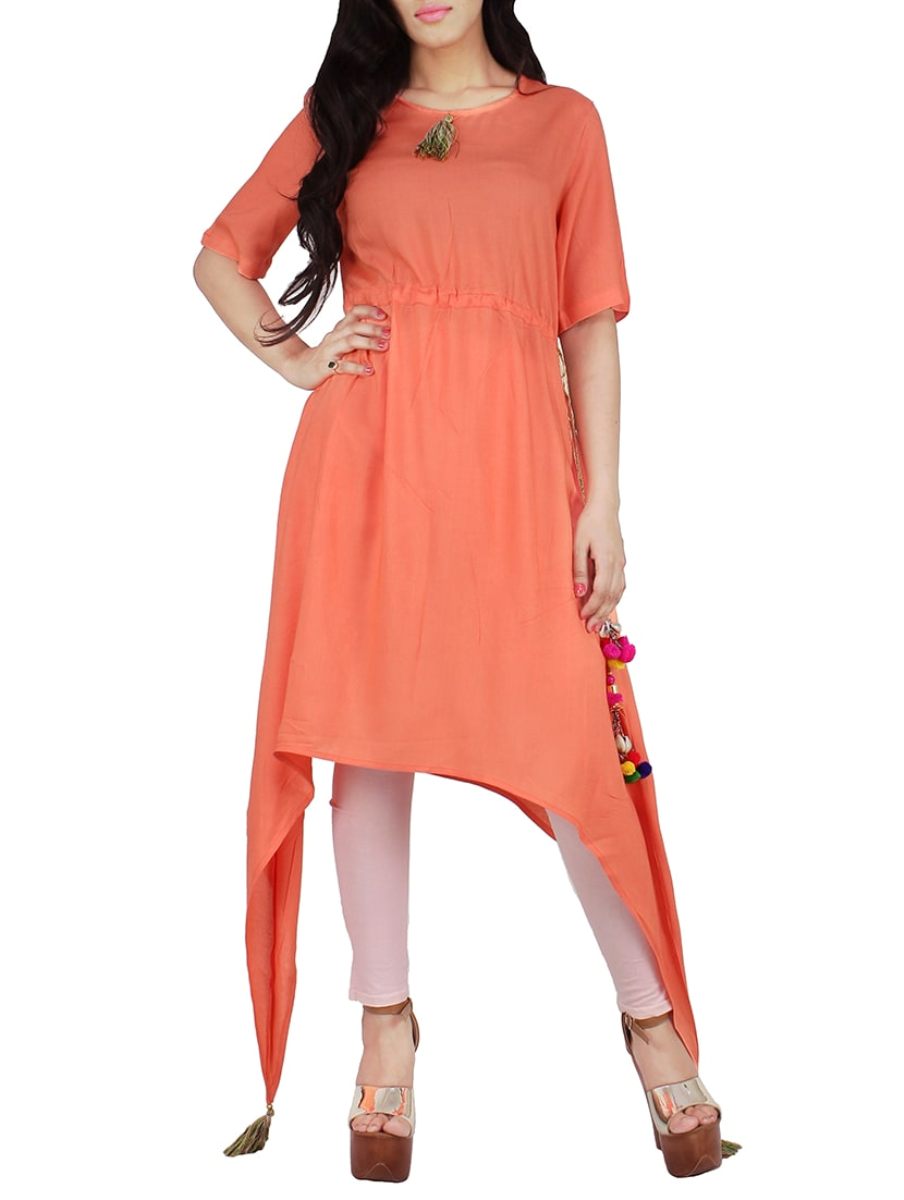 Orange Rayon Flared Kurta Siyani Clothing India