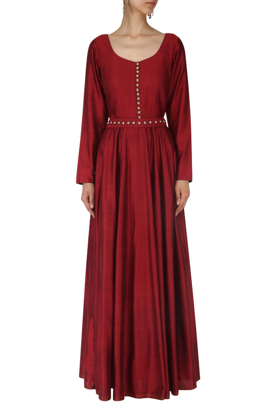 Maroon Silk Kurta With Churidaar Siyani Clothing India