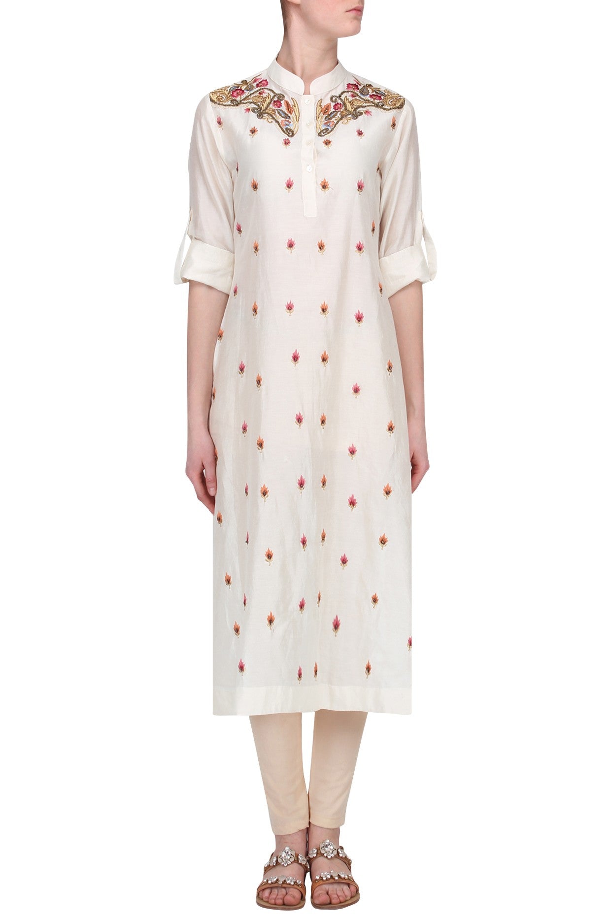 White Silk Kurta With Churidaar Siyani Clothing India