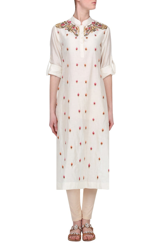 White Silk Kurta With Churidaar Siyani Clothing India