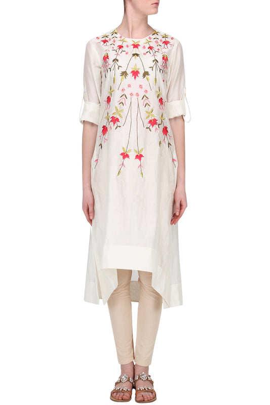 White Silk Kurta With Churidaar Siyani Clothing India