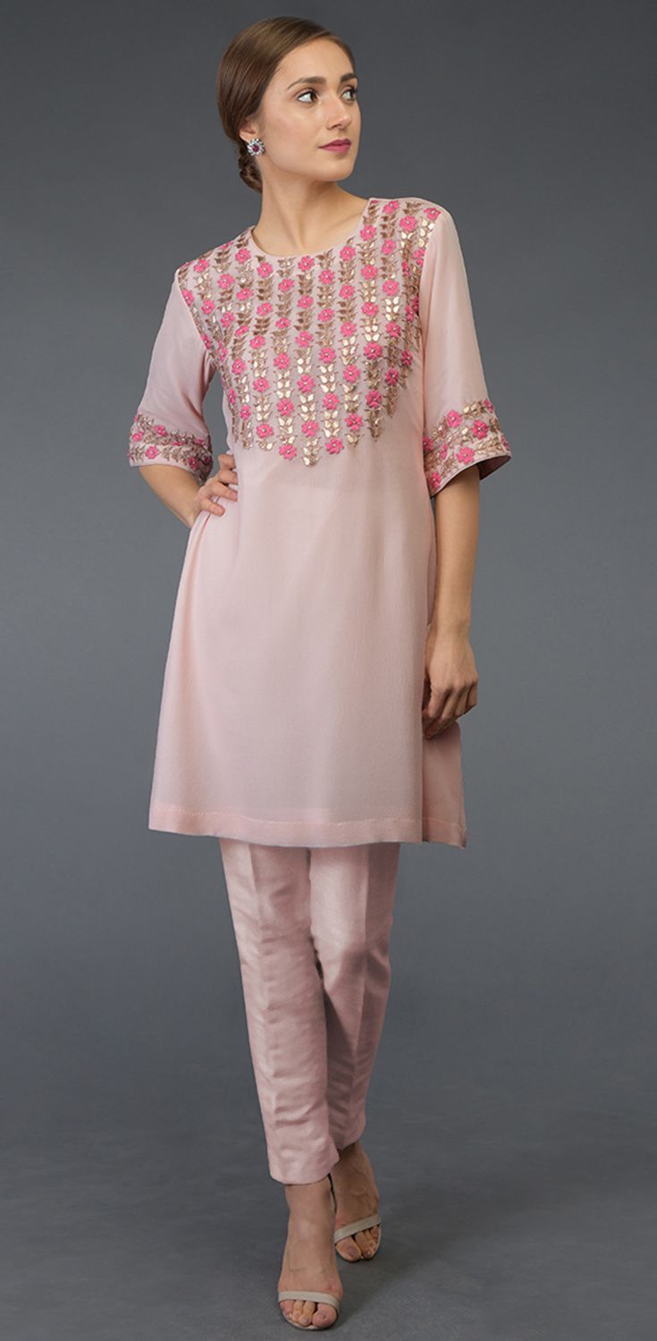 Pink Georgette Kurta With Pants Siyani Clothing India