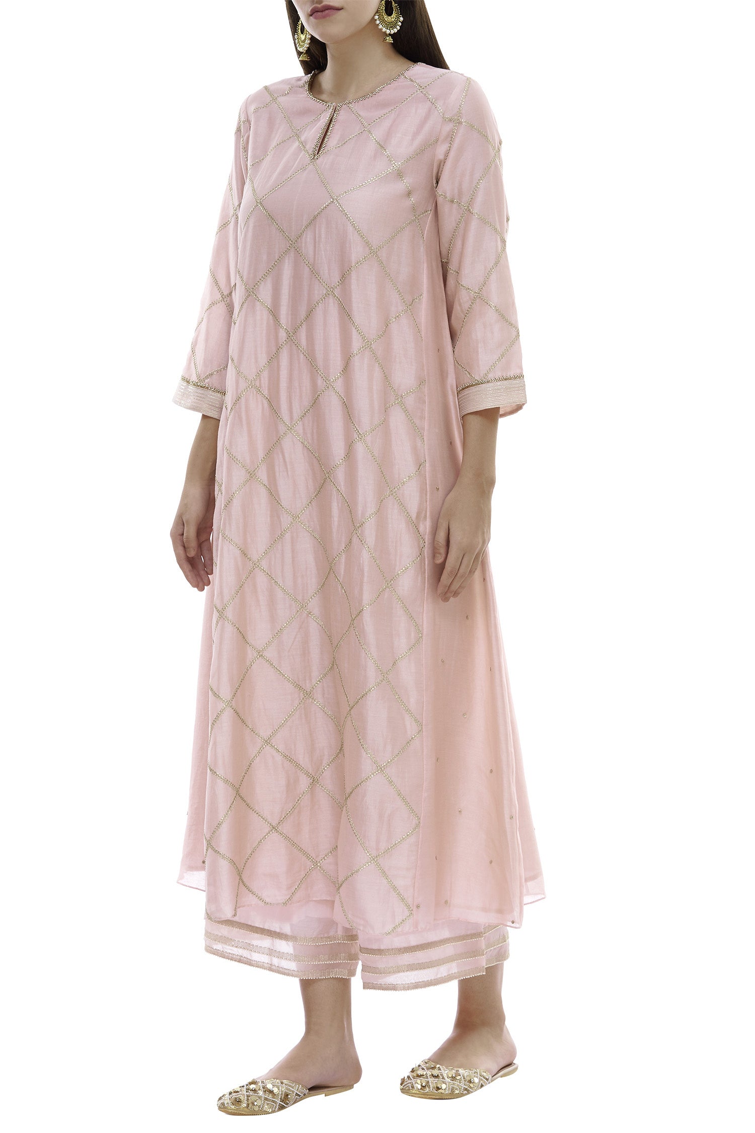 Pink Chanderi Kurta With Pants Siyani Clothing India