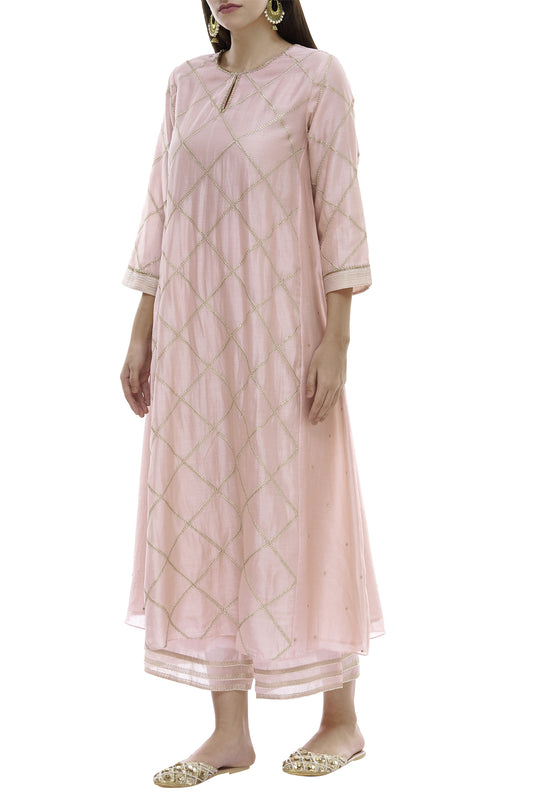 Pink Chanderi Kurta With Pants Siyani Clothing India