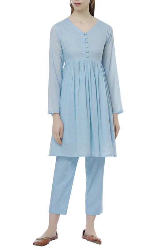Siyani Blue Silk Kurta With Pants