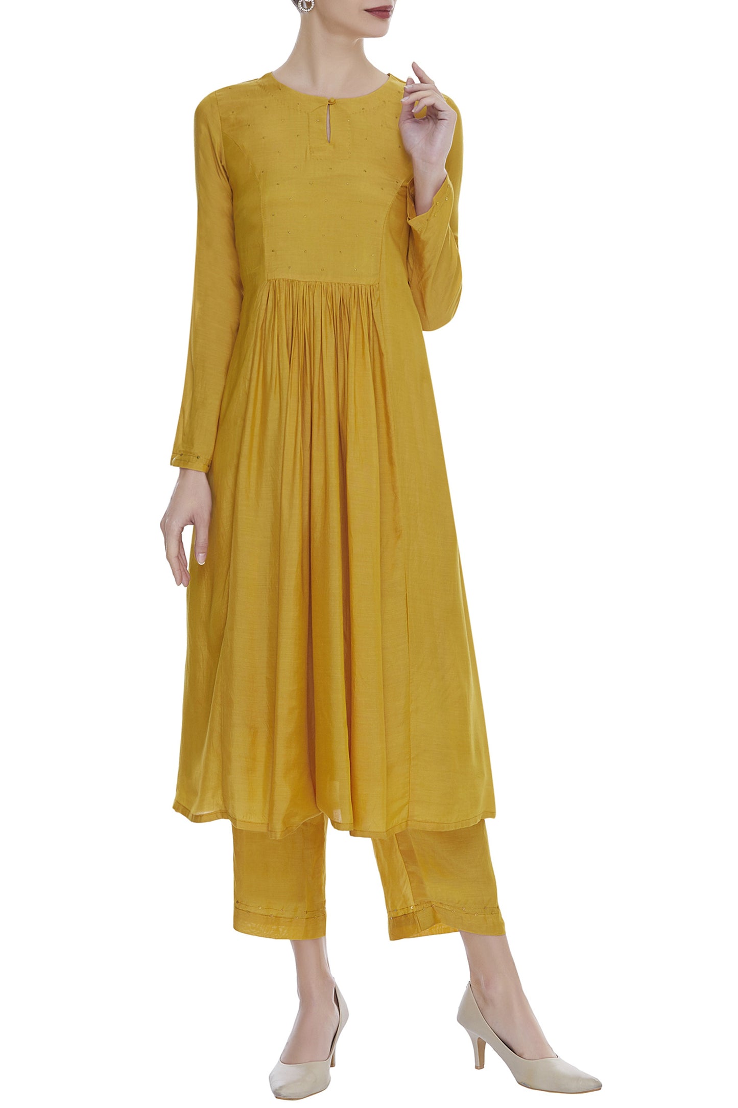 Mustard Silk Kurta With Pants Siyani Clothing India