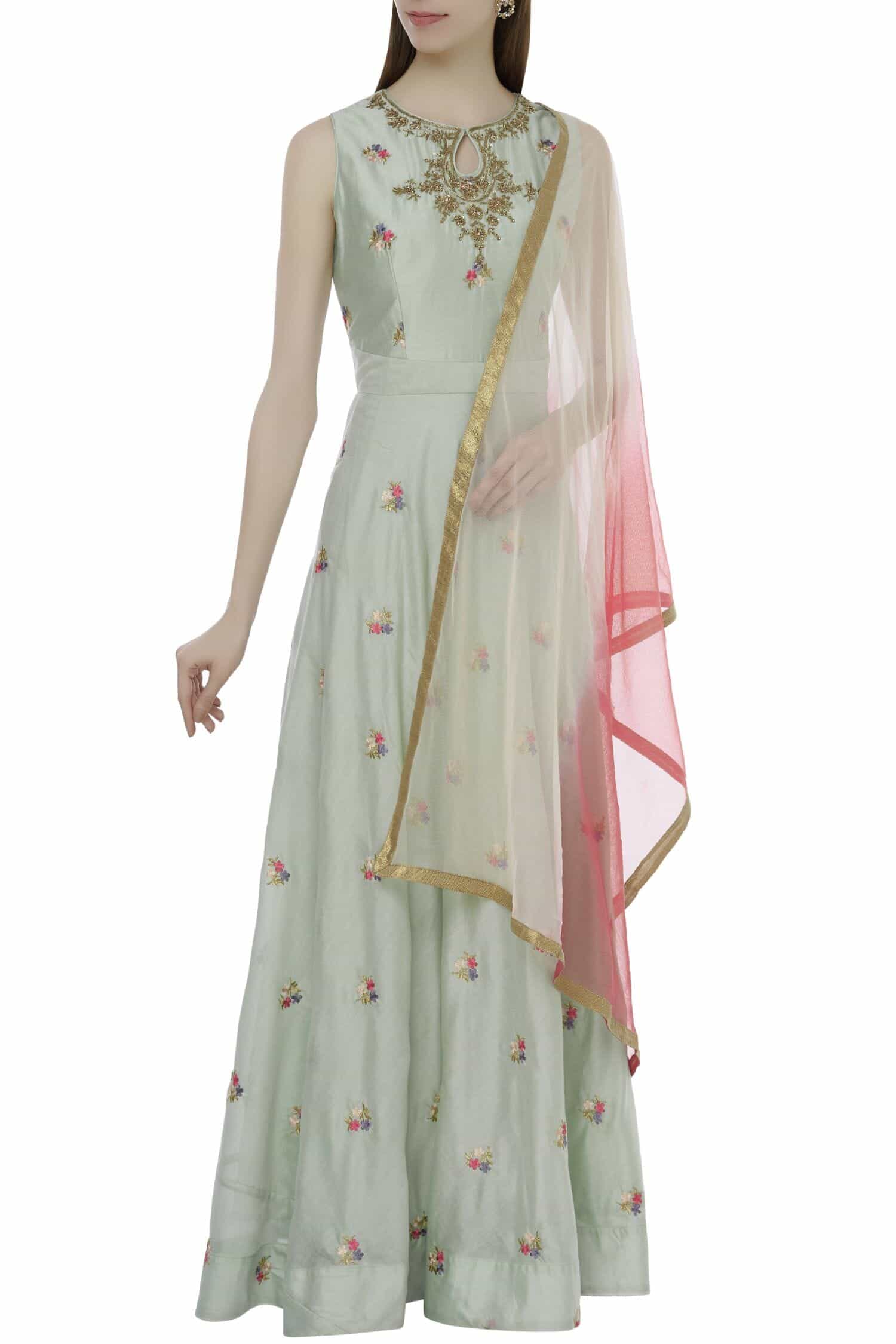 Sea Green Chanderi Kurta With Churidaar Siyani Clothing India