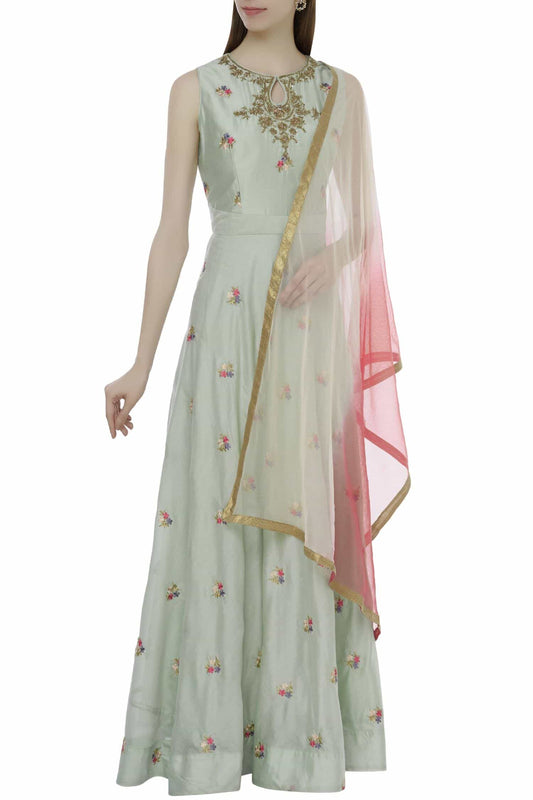 Sea Green Chanderi Kurta With Churidaar Siyani Clothing India