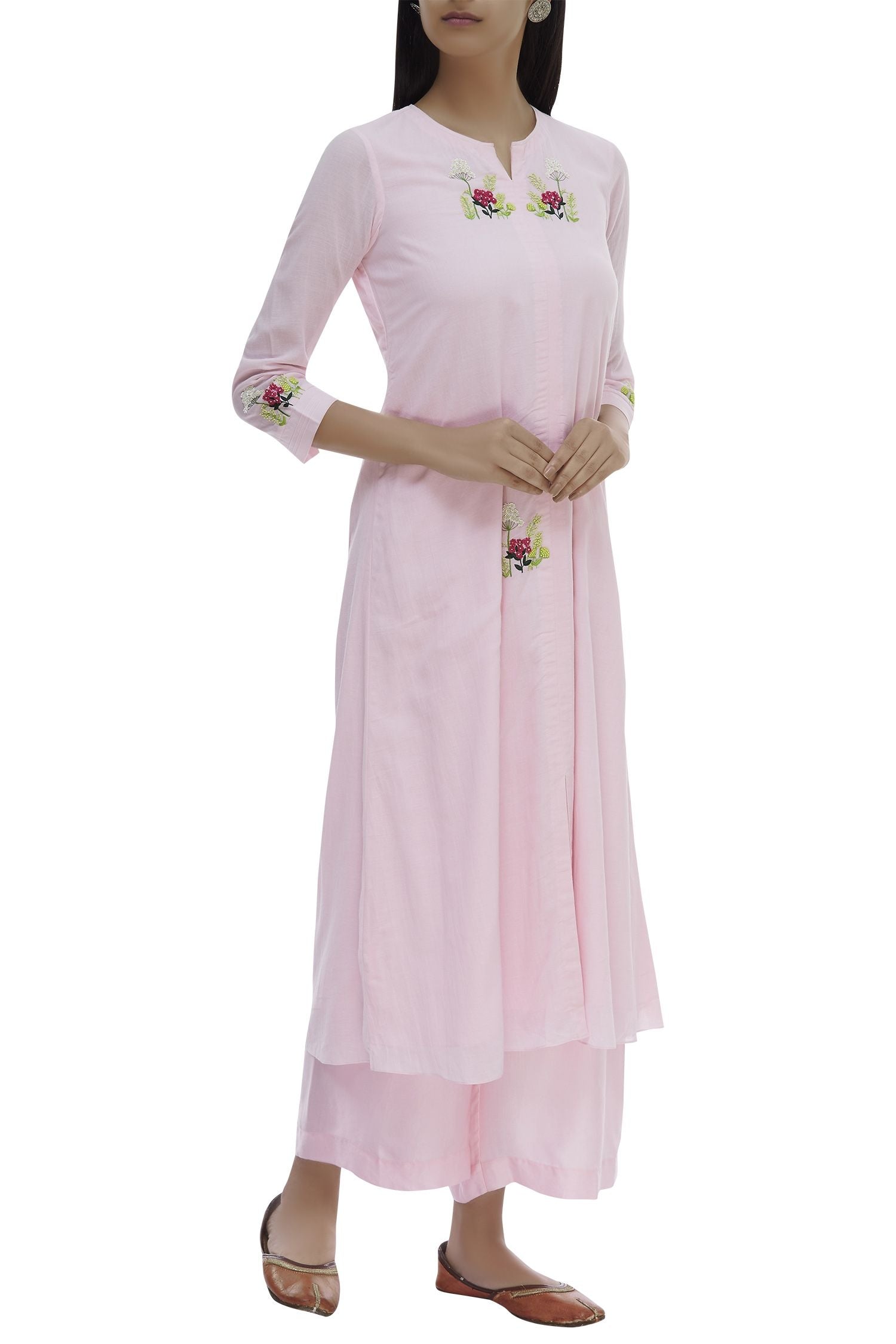 Pink Cotton Kurta With Pants Siyani Clothing India
