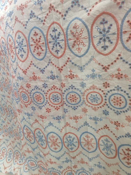 Multi-coloured Schiffli Embrooidered Fabric