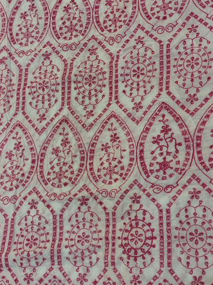 Temple Design Schiffli Embroidered Fabric