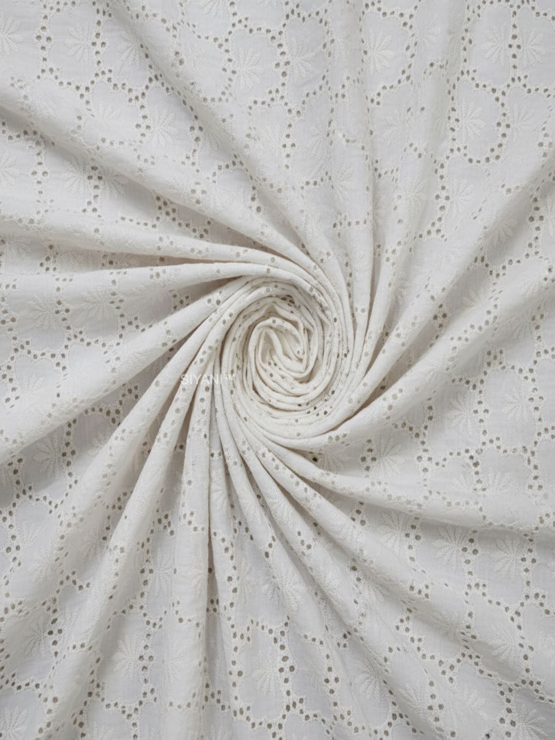 Lotus pattern Schiffli Embroidered Cotton Fabric