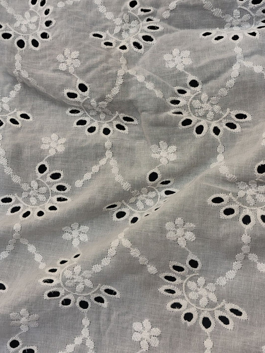 Pansy White Schiffli Embrooidered Fabric