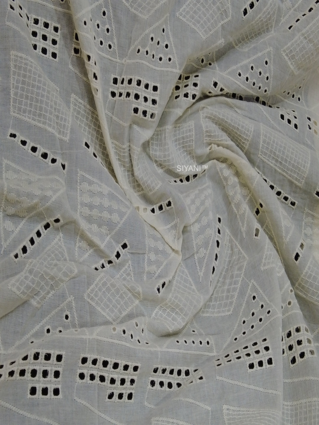 Geometric pattern Schiffli Embroidered Cotton Fabric