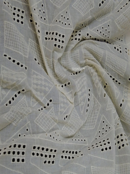 Geometric pattern Schiffli Embroidered Cotton Fabric