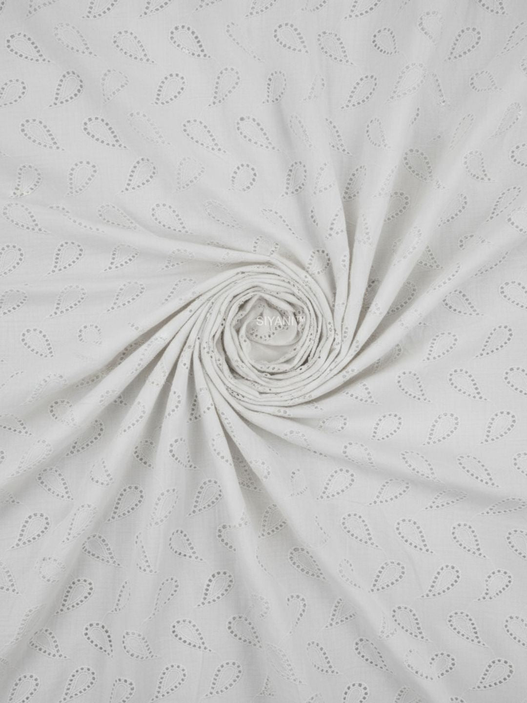 Ivory Paisley Eyelet Embroidered Cotton Fabric