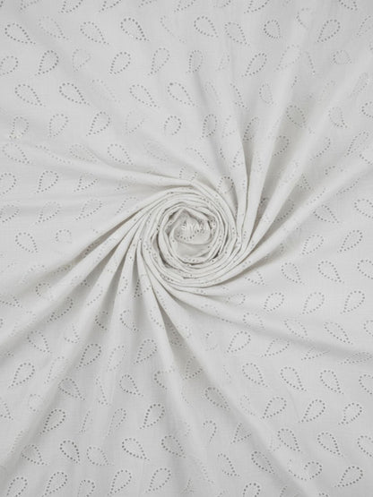 Ivory Paisley Eyelet Embroidered Cotton Fabric
