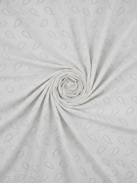Ivory Paisley Eyelet Embroidered Cotton Fabric