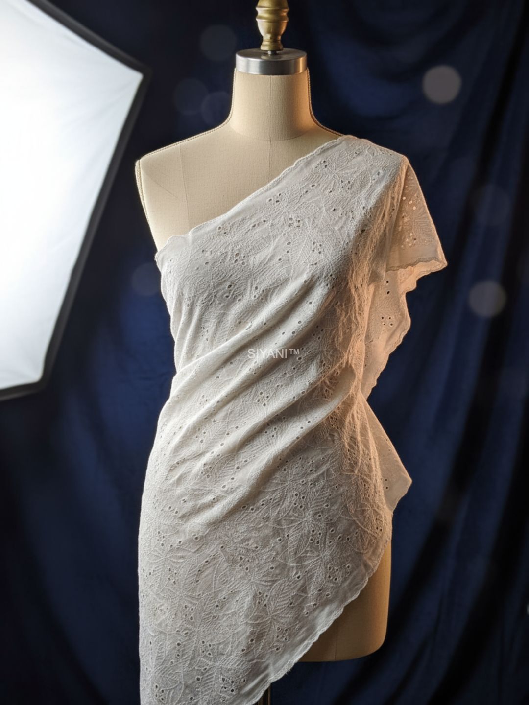 Leaf Pattern Schiffli Embroidered Cotton Fabric