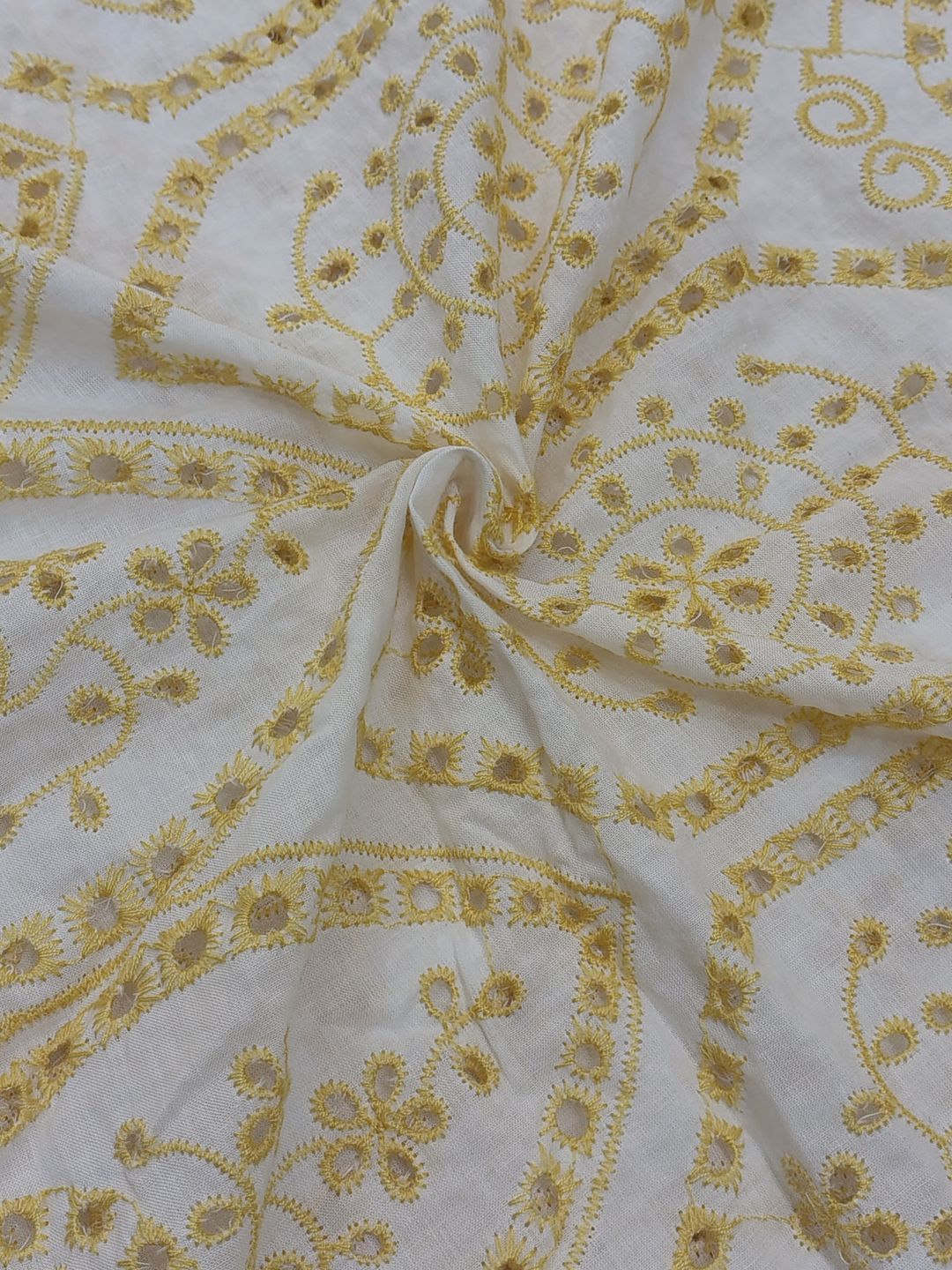 Temple Design Schiffli Embrooidered Fabric