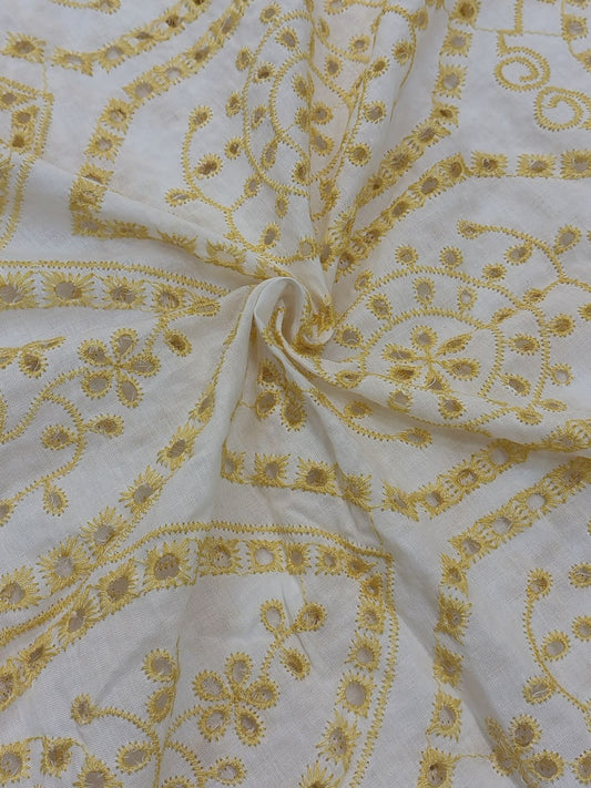 Temple Design Schiffli Embroidered Fabric