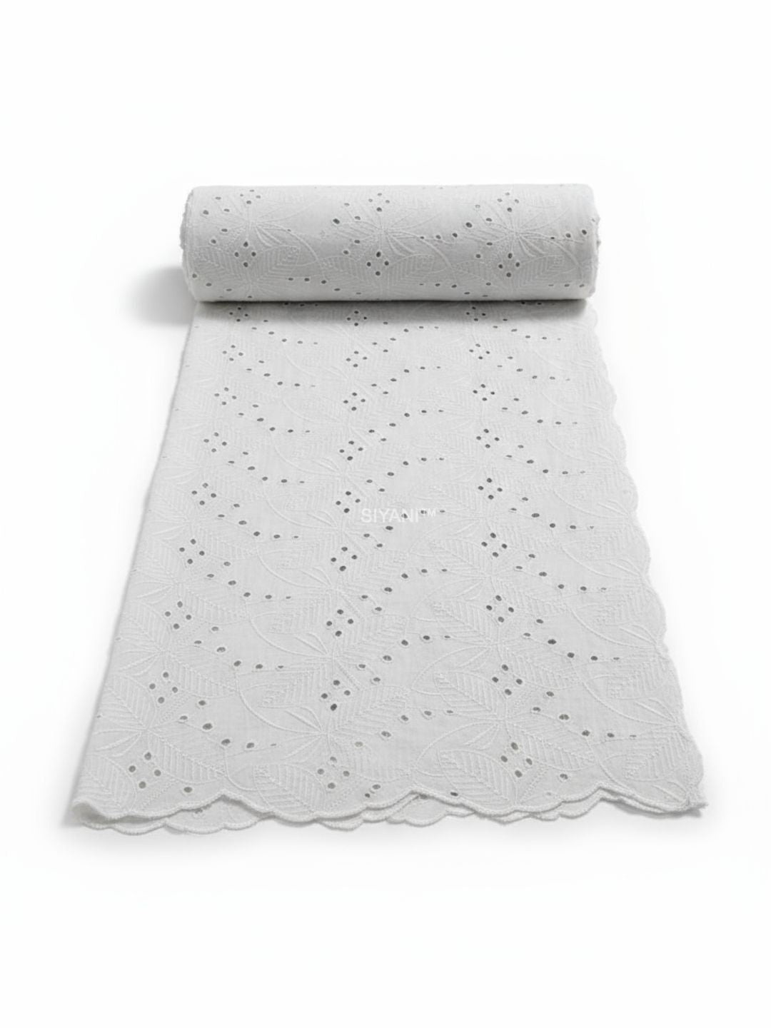 Leaf Pattern Schiffli Embroidered Cotton Fabric