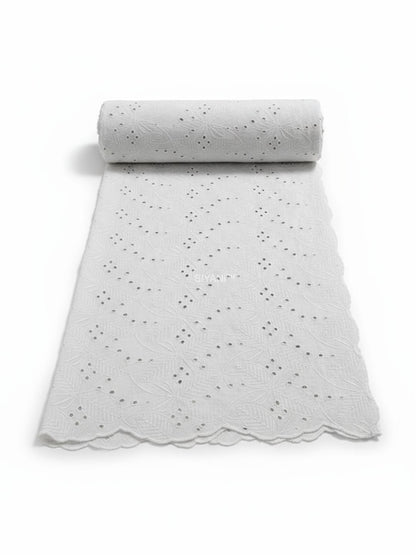 Leaf Pattern Schiffli Embroidered Cotton Fabric