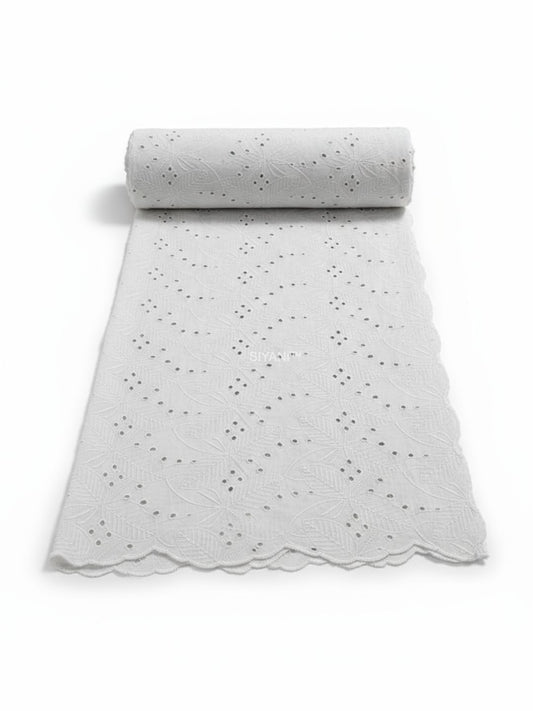 Leaf Pattern Schiffli Embroidered Cotton Fabric